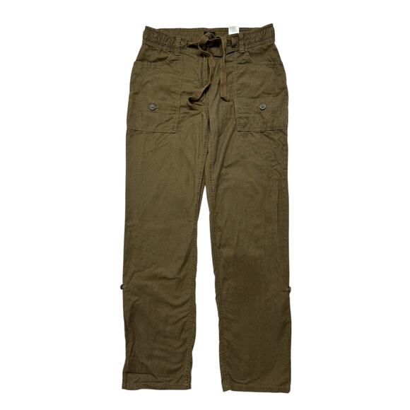 H&M Linen Blend Cargo Roll Tab Crop Pants in Olive Green Size 6 Womens Straight - Picture 1 of 9